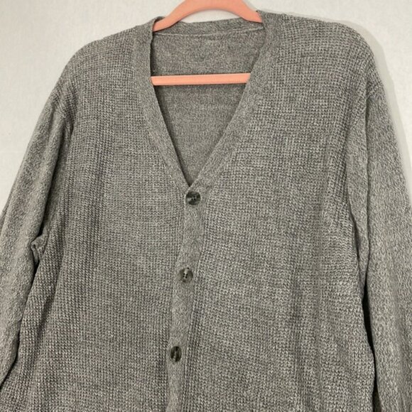 V-Neck Cardigan Sweater, Lightweight Soft Knit Acrylic, Grey, Large - Picture 3 of 7
